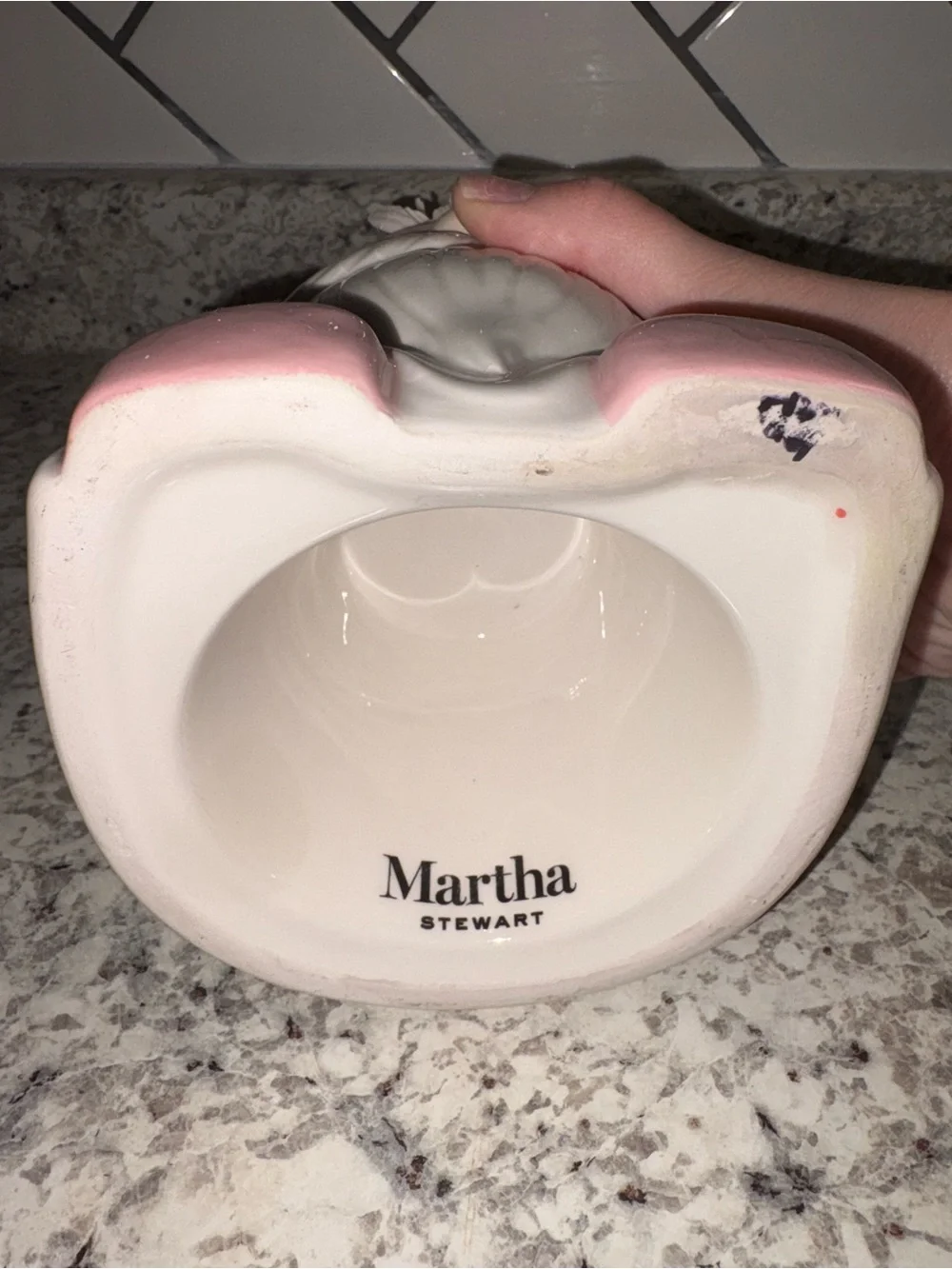 Martha Stewart Pink and White Gnome Ceramic Jar Candle with Flower Lid